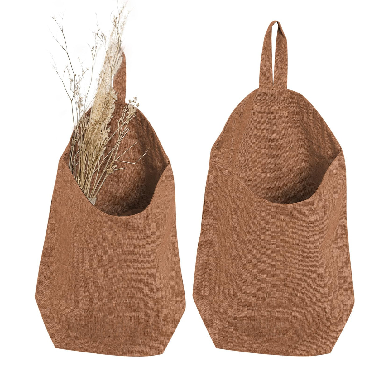 100% Linen Hanging Storage Bags Baskets 2 Pcs, Small Wall Storage Bag for Kitchen, Bedroom, RV Camper Organizer, Sewing Room, Nursery Storage, Kids Room, Linen
