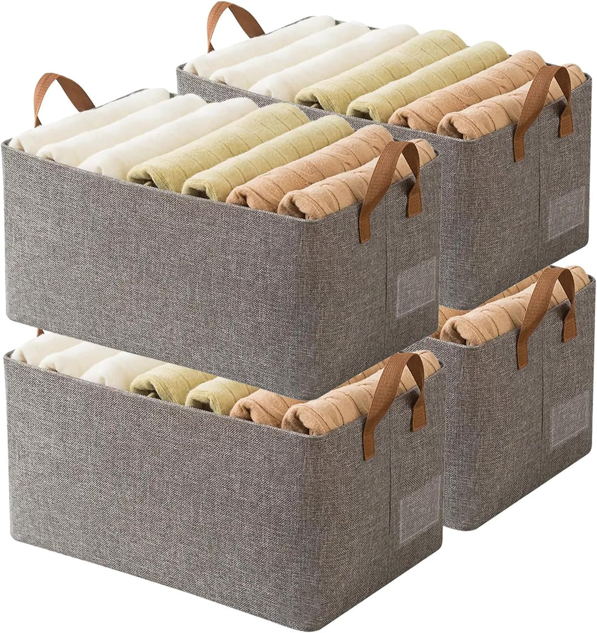 AARAINBOW Linen Closet Organizer Storage Bin with Steel Frame, Stackable Fabric Jeans Baskets for Shelves, 4 Packs Foldable Wardrobe Clothes Box for Sweater Pants Towel Shirt Storage, 23L Gray