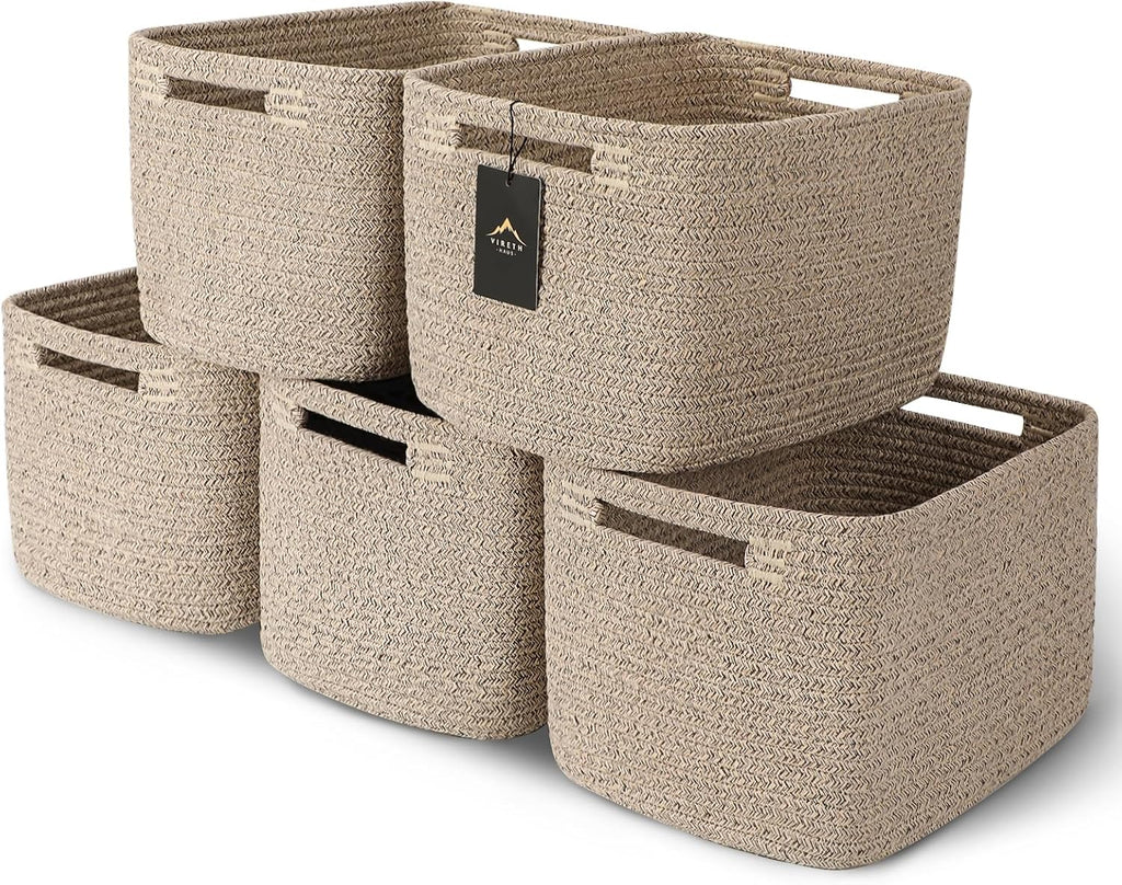 5 Pack Storage Baskets for Organizing, 13.7"×9.8"×7.8 ", natural