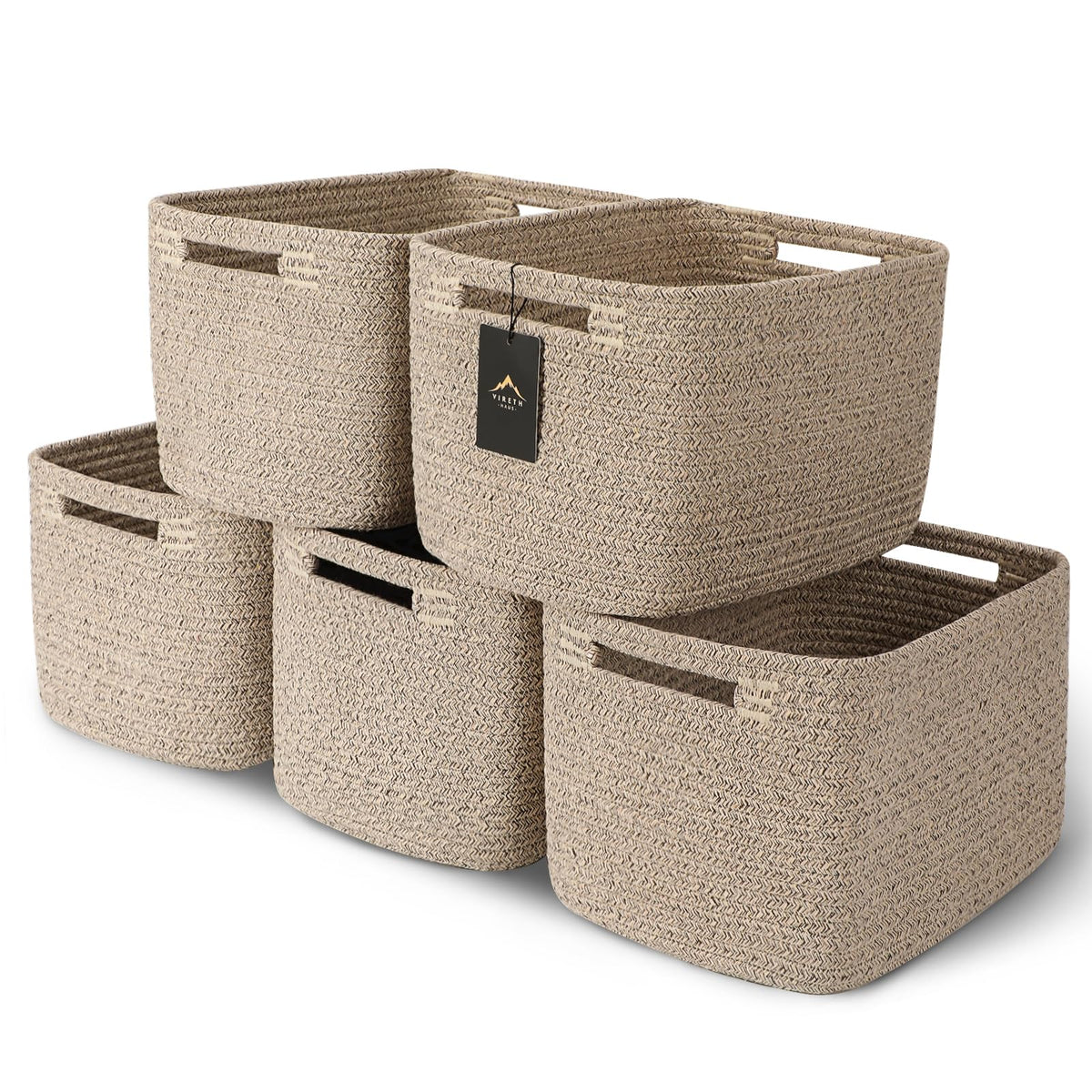 5 Pack Storage Baskets for Organizing, 13.7"×9.8"×7.8 ", natural
