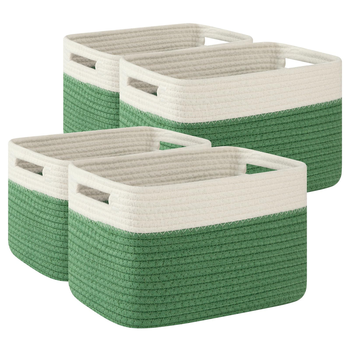 OIAHOMY 4 Pack Storage Basket, 13"x9"x7.8" Cotton Rope Baskets for Shelves, Closet Organizer for Bedroom & Living Room, Soft Decorative Bins for Organizing Towels, Books & Toys, Brown & White