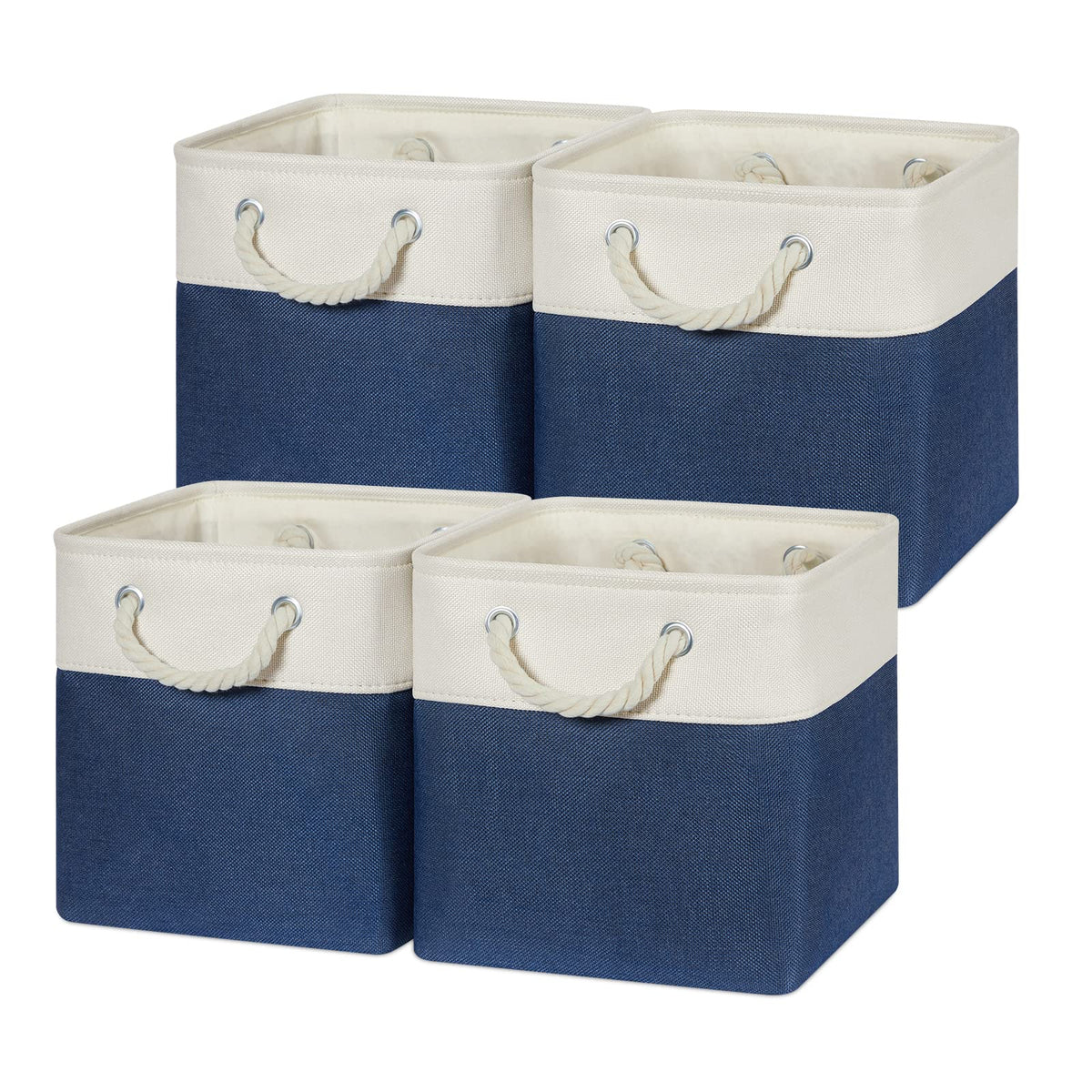 Temary Cube Storage Baskets for Shelves 12 Inch Storage Cubes 4pack Fabric Storage Baskets for Organizing Clothes, Closet Basket with Rope Handles for Home (White&Green)