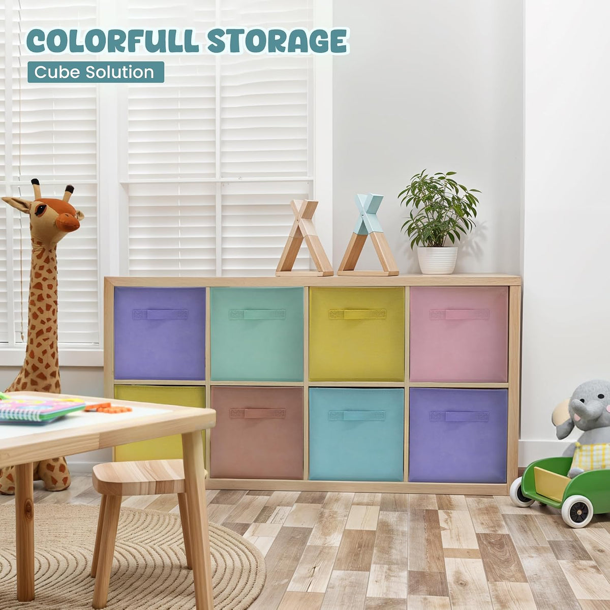 4E's Novelty 6 Pack 11 Inch Pastel Color Storage Foldable Cube Bins, Colorful Boho Storage Baskets For Nursery, Kids Room, Fabric Baskets For Toys, Clothes, Classroom Organization and Storage