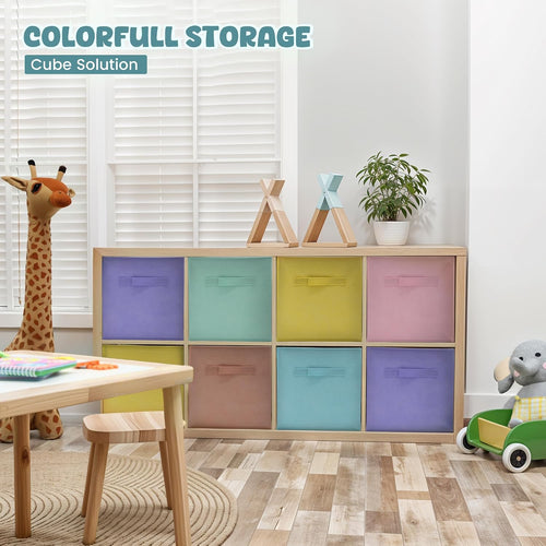 4E's Novelty 6 Pack 11 Inch Pastel Color Storage Foldable Cube Bins, Colorful Boho Storage Baskets For Nursery, Kids Room, Fabric Baskets For Toys, Clothes, Classroom Organization and Storage