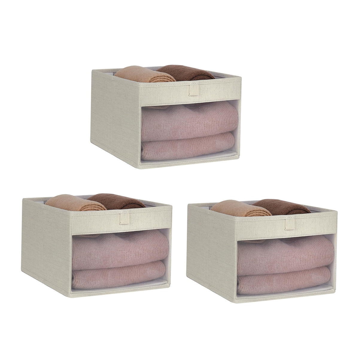 WUIKE Closet Storage Bins with Clear Window, Beige, Large, 3-Pack