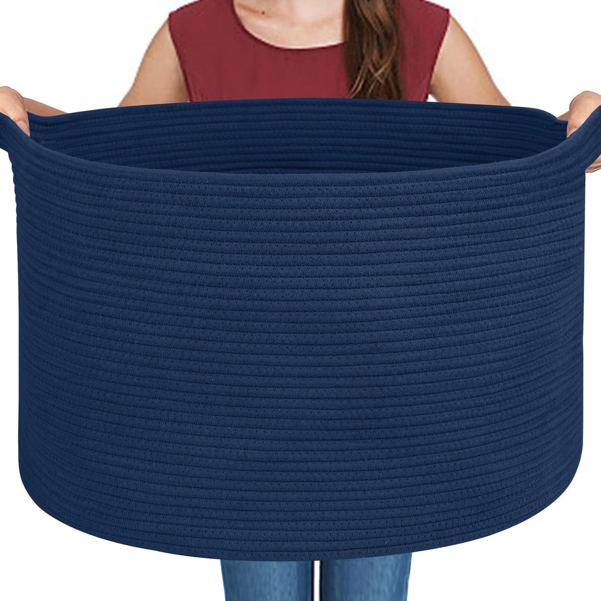 MEGASKET Large Black Blanket Basket, 22" X 22" X 14" Woven Rope Bin for Storage, Kids Dog Toy Storage Box Organizer Bins, Blanket Holder for Living Room, Decorative Wicker Basket for Organizing
