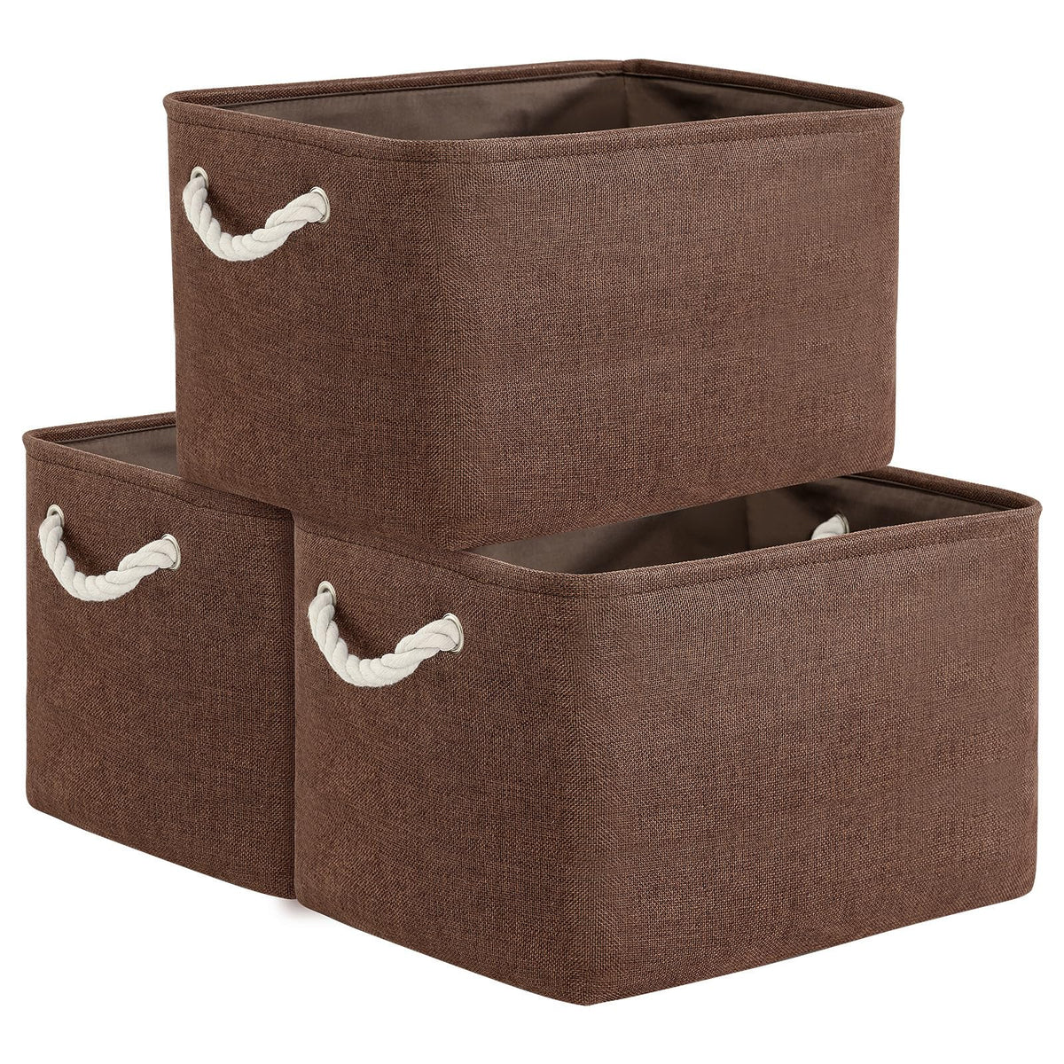 TheWarmHome Storage Basket for Organizing - Medium 3 Pack 14x10x7 inch Fabric Storage Cubes for Shelves with Rope, Collapsible Storage Bin for Organizer Closet Cloth Gift Toy (White & Jean Blue)