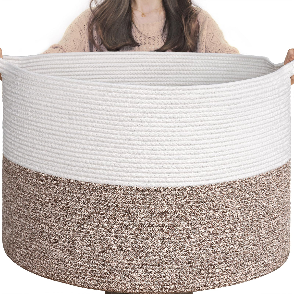 Goodpick Woven Rope Basket for Blankets Fit Nursery & Living Room, 45L