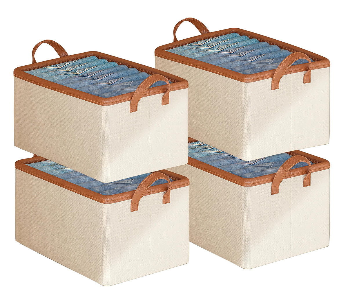 AARAINBOW Linen Closet Organizer Storage Bin with Steel Frame, Stackable Fabric Jeans Baskets for Shelves, 4 Packs Foldable Wardrobe Clothes Box for Sweater Pants Towel Shirt Storage, 23L Gray