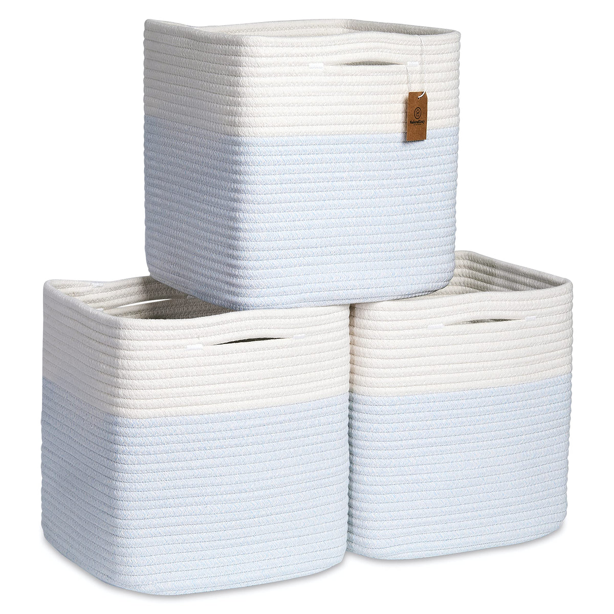 NaturalCozy Storage Cubes 11 Inch Cotton Rope Woven Baskets for Organizing, 3-Pack | Cube Bin Square Shelves Organizer, Classroom, Kids Toy Bins, Closet, Baby Nursery