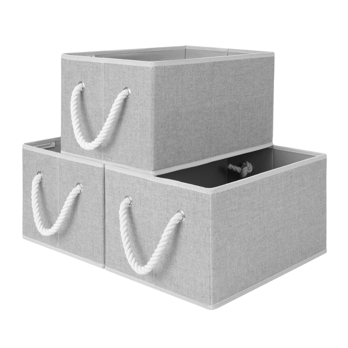 StorageWorks Shelf Organizer Bins, Beige Stripes, 3-Pack, Large