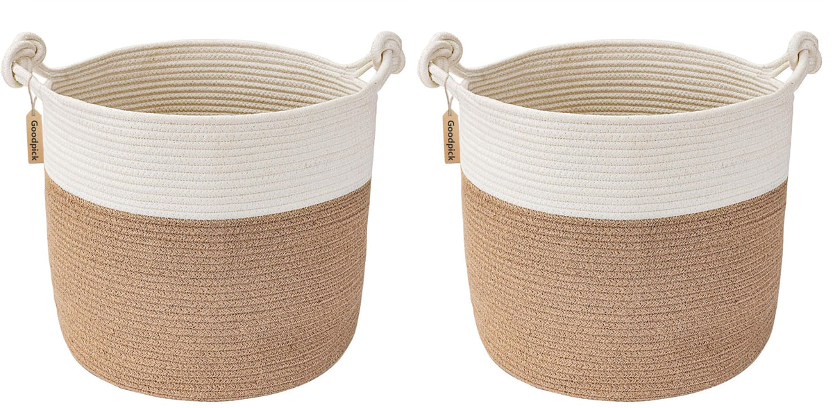 Goodpick Woven Rope Blanket Basket Living Room, 40L, Grey