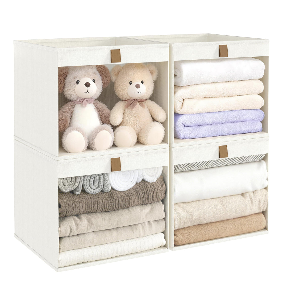 Linen Closet Organizers and Storage, Closet Storage Bins Basket Organizer, Foldable Organization Baskets with Mesh Window for Clothes Towels and Toys, 12.75" x 12.75" x 9", Beige, 4 pack