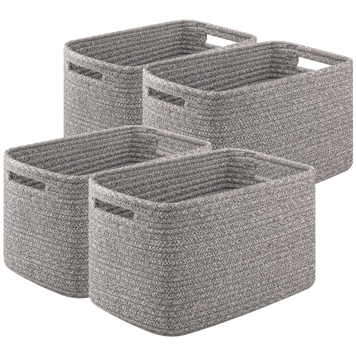 OIASKET 4Packs Natural Cotton Rope Storage Baskets for Organizing Toys, Clothes, Towels & Books, Soft Versatile Organizers for Shelves, Home Decorative Bins, 13''Lx9''Wx7.8''H, Brown