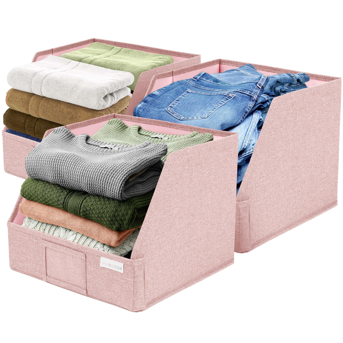 VIVIDECOR Open Front Trapezoid Closet Bins, Closet Storage Organizer for Shelves, Navy Blue