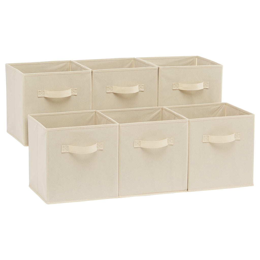 Amazon Basics Collapsible Fabric Storage Bins with Handles, Cube Organizer, Lightweight Fabric, 10.5"x10.5"x11", Brown, 6-Pack