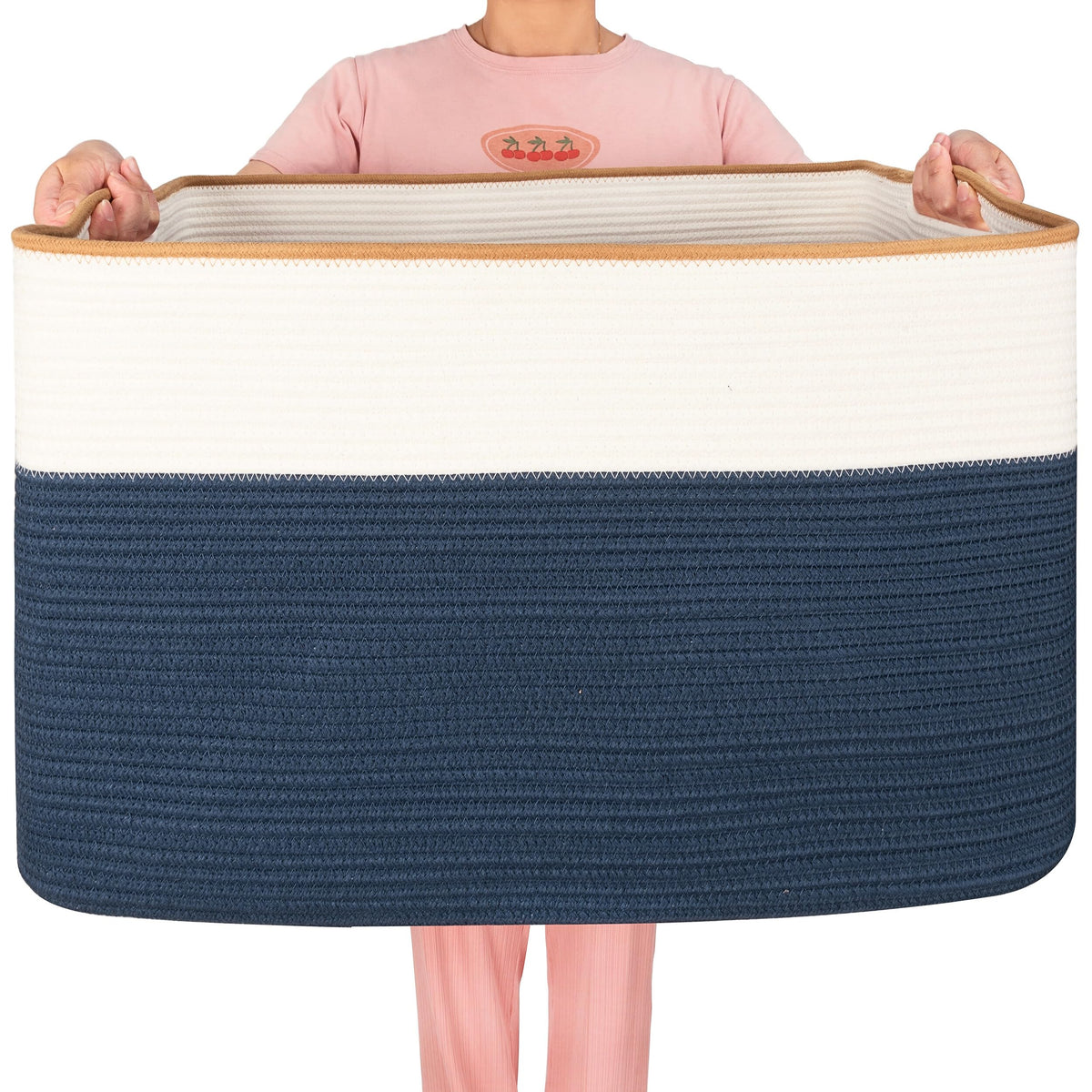MINTWOOD Design 112L Extra Large Blanket Basket Holder Living Room, 25"x17"x16" Rectangle Rope Woven Storage Basket with Handles for Laundry, Towels, Shoes, Dog Toy Organizer Bin Box, Oatmeal Brown