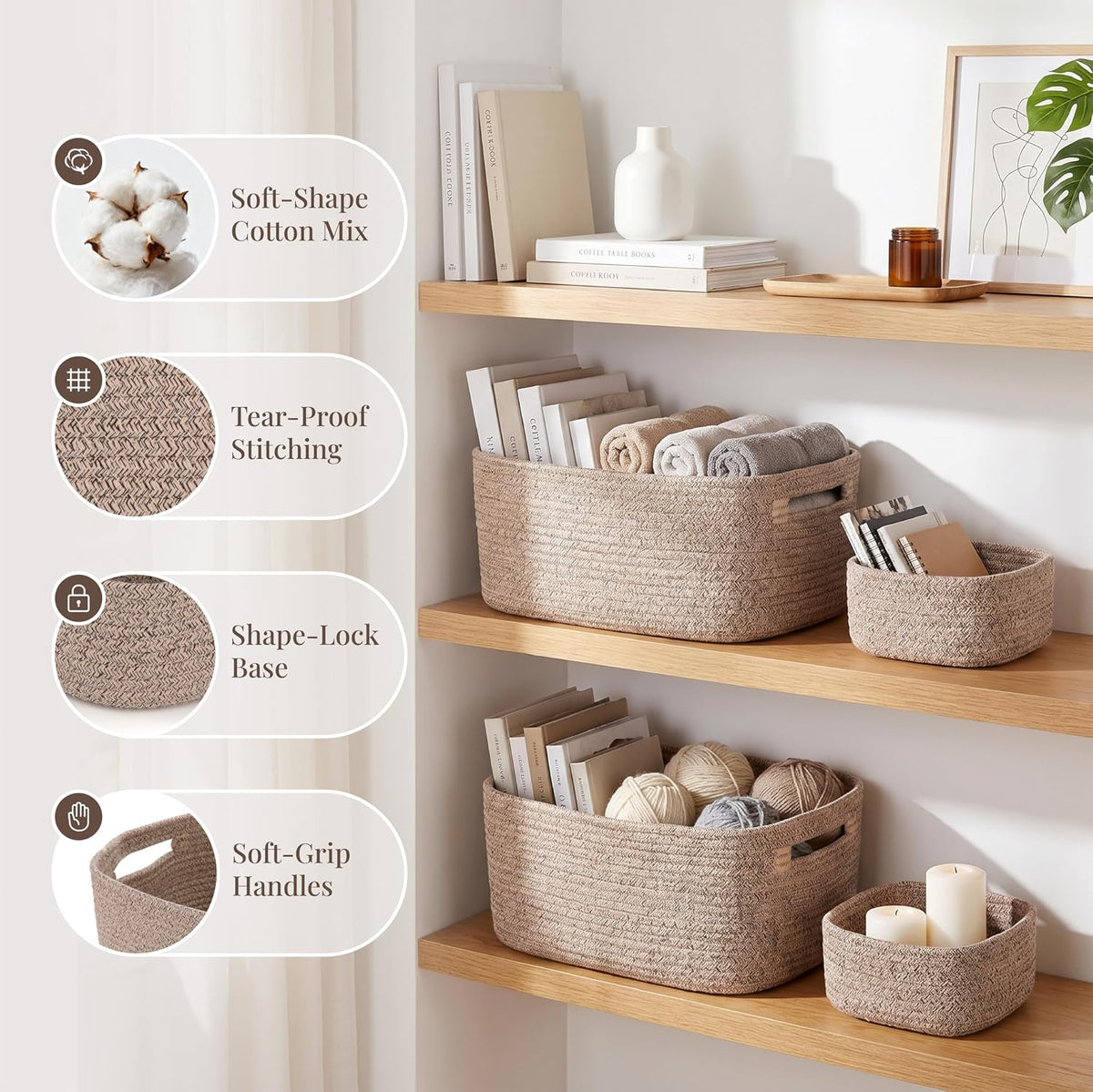 5 Pack Storage Baskets for Shelves, 17"x13"x7.5" & 7"x7"x3.5"