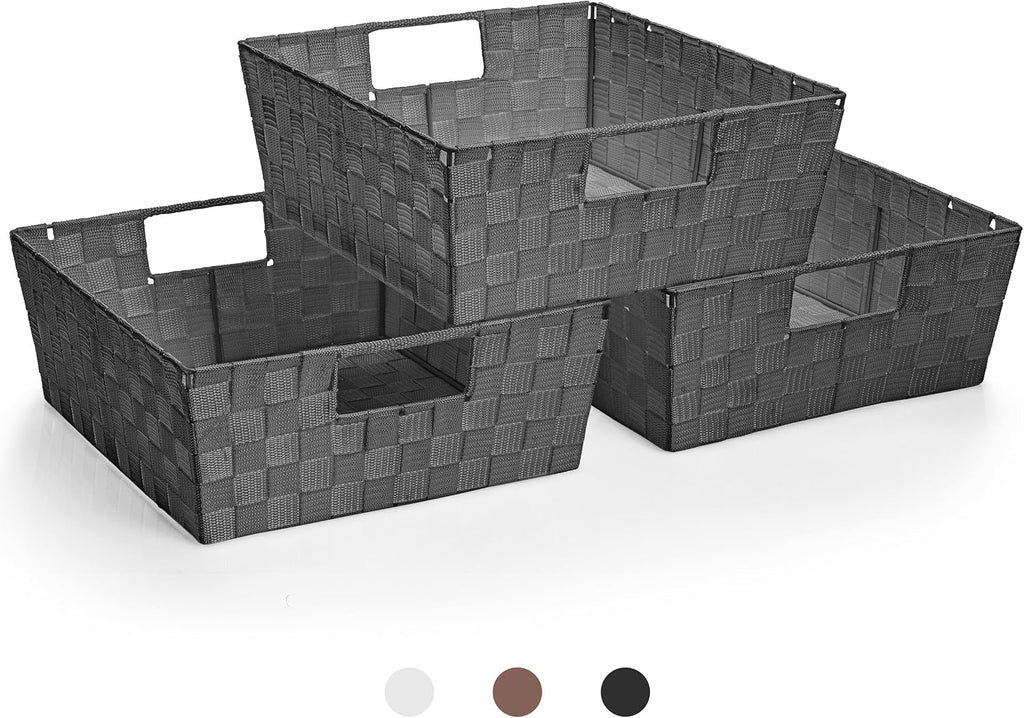 Sorbus Baskets for Organizing, Woven Storage Set (Set of 3, Gray)