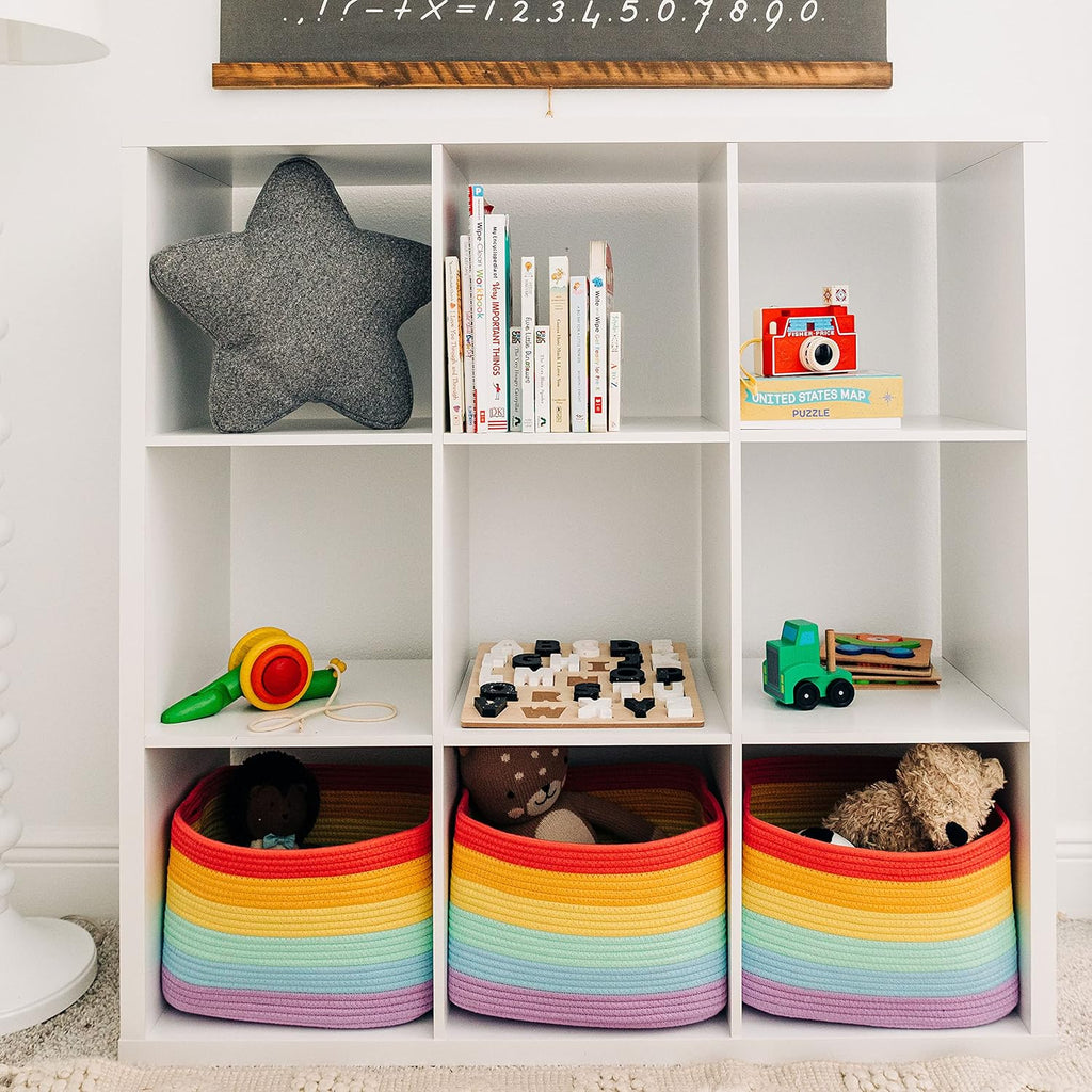 OrganiHaus Rainbow Baskets for Shelves, Set of 3, 15x9x10