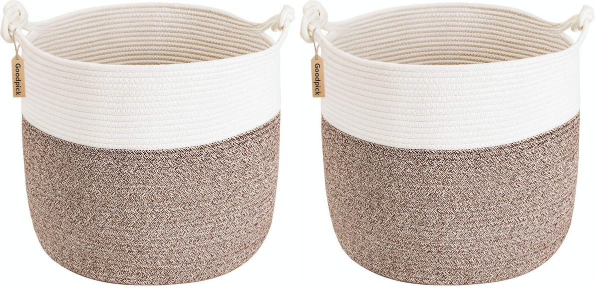 Goodpick Woven Rope Blanket Basket Living Room, 40L, Grey