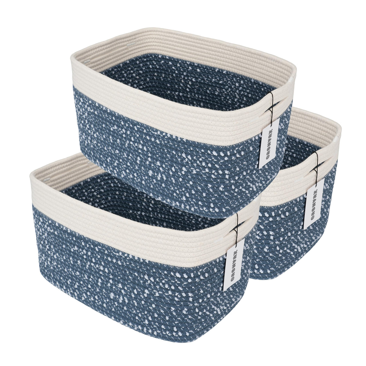 XUANGUO Woven Cotton Rope Storage Baskets 15x10x9.3" 3 Pack Dark Green