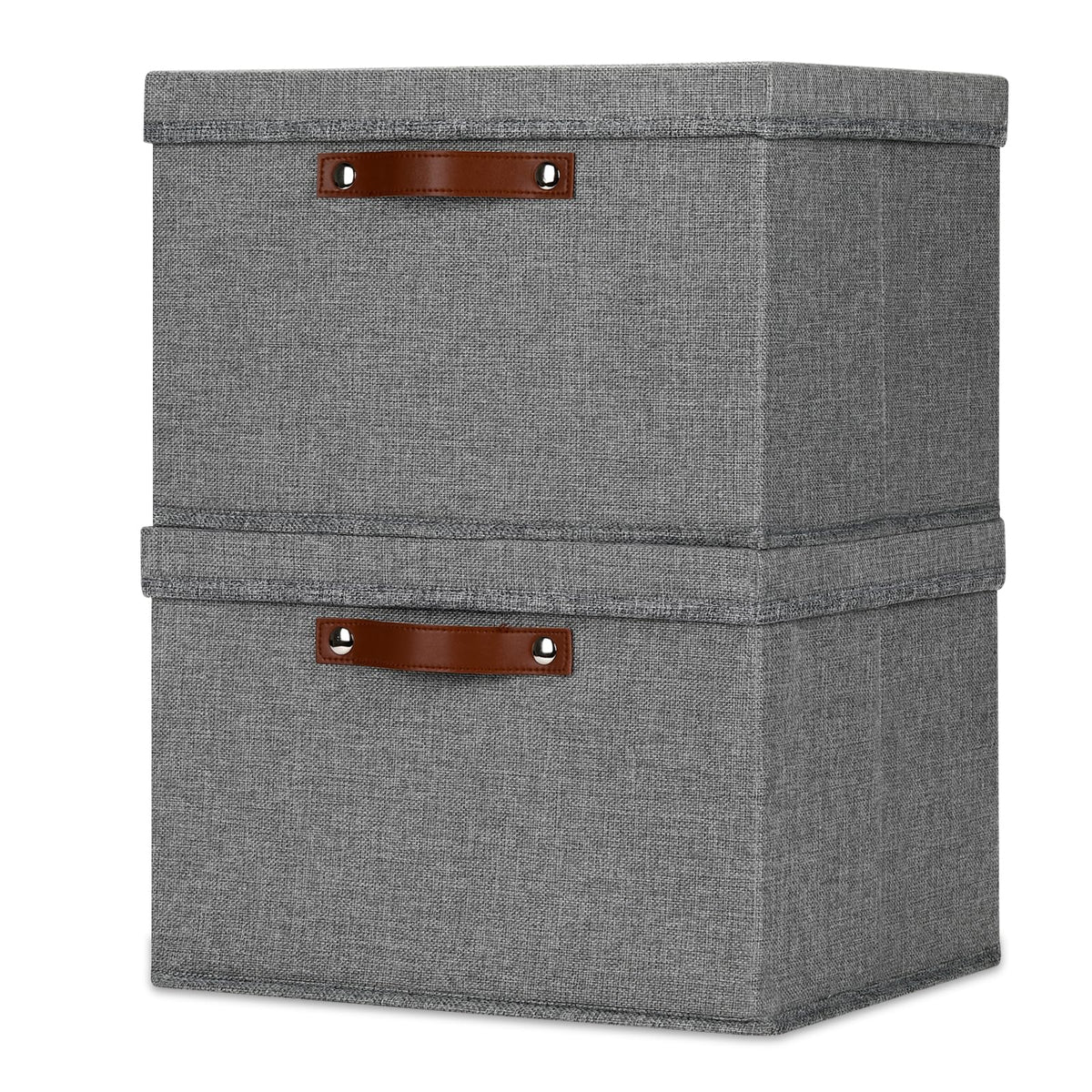 Temary Foldable Storage Bins with Lids, [2-Pack] Large Storage Baskets with Lid, Fabric Storage Bin for Organizing Home (White & Khaki, 15x11x9.5inch)