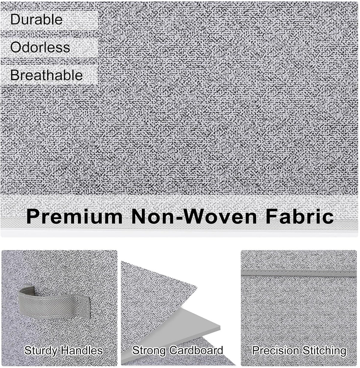 WUIKE Storage Bins with Lids, Decorative Boxes, Ash Gray, Large, 3-Pack