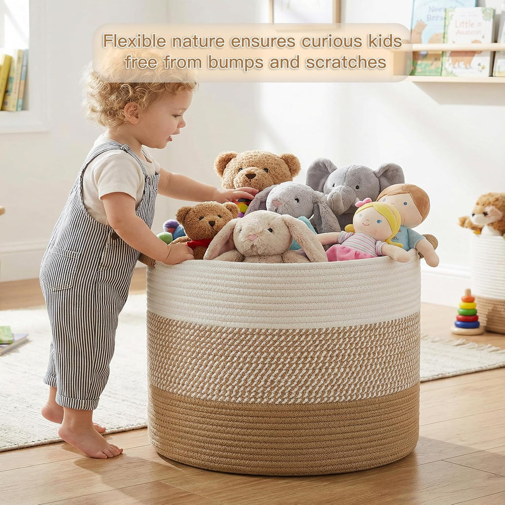 Artfeel 70L Large Cotton Rope Basket, Decorative Woven Blanket Storage for Living Room, Boho Toy Storage & Toy Box for Kids, Versatile Laundry Basket & Nursery Hamper for Blankets(Brown)
