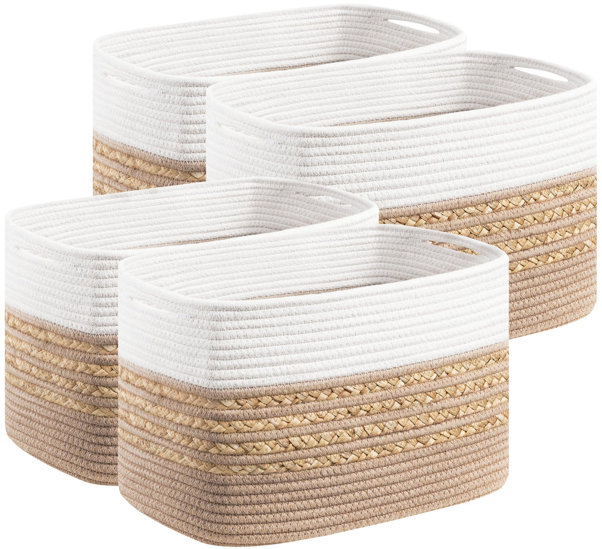 UBBCARE 4 Pack Baskets for Organizing, Woven Storage Baskets for Toys and Towel, Rectangle Cotton Rope Basket with Handles, 14''L x 8''W x9''H, Green