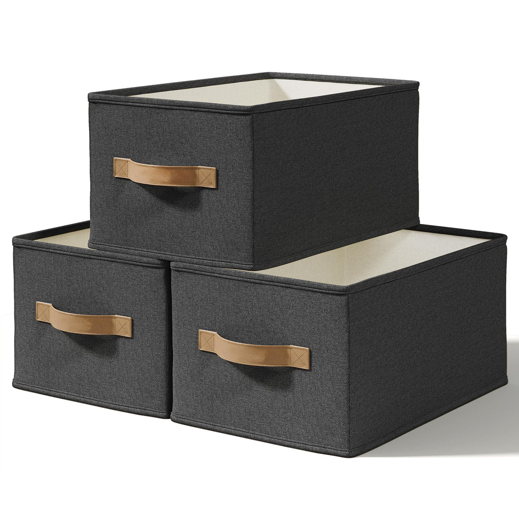 3-Pack Closet Storage Bins, Foldable Fabric Storage Baskets, Beige