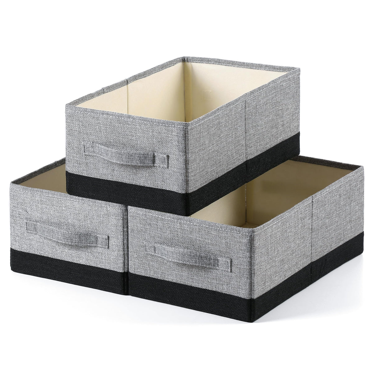 Linen Folding Storage Bins, 3 Pack Large Storage Baskets, Washable, Clothing Storage Bins with Handle, Closet Organizer for Storage Sweater,Sheets(dark grey, 18½"x11 x8½)