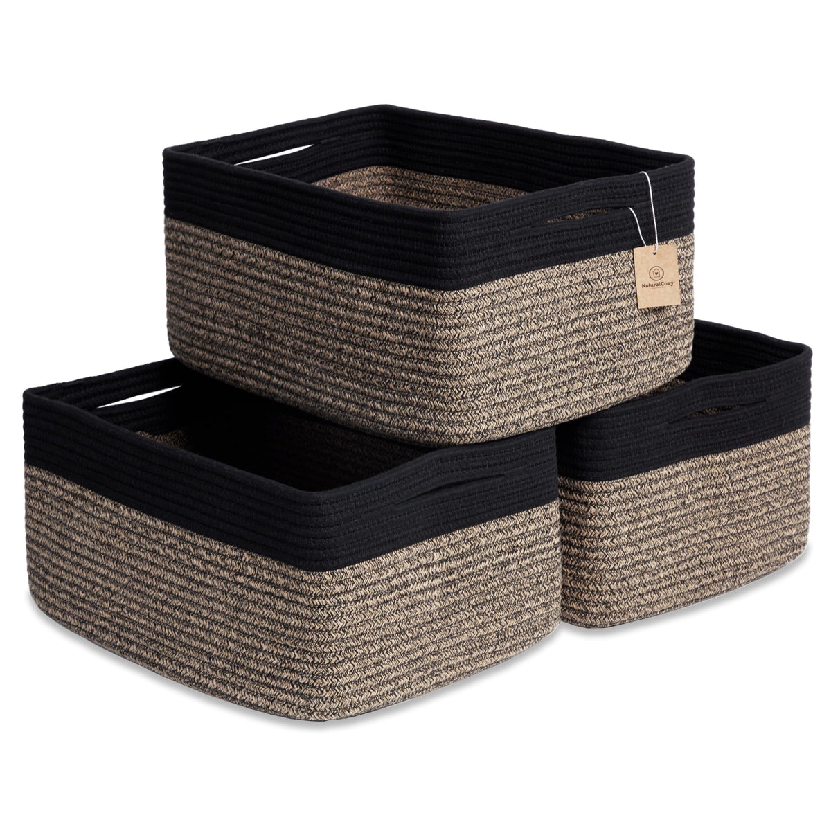 NaturalCozy Storage Baskets 16.8”x13”x7.6” Cotton Rope Woven Baskets for Organizing 3-Pack | Toy Storage Bins | Basket for Shelves, Laundry, Blanket, Clothes, Closet, Kitchen, Bathroom, Gifts