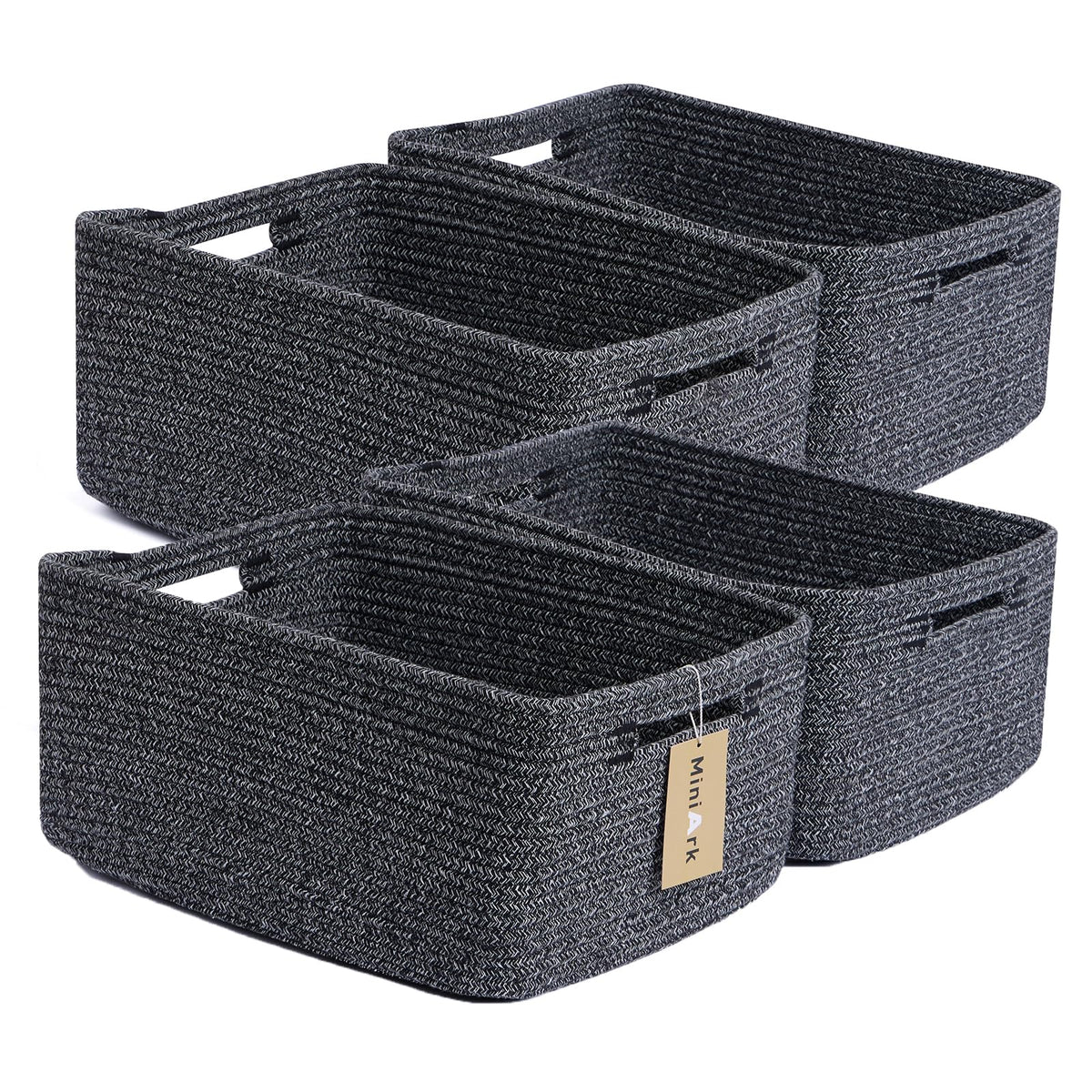 MiniArk Large Storage Baskets for Shelves, 17 x 13 x 7.5” Closet Organizers Bins for Clothes Blanket Towels, Baby Nursery, Toy Baskets Box, Woven Rope Baskets, 2 Packs Gradient Brown