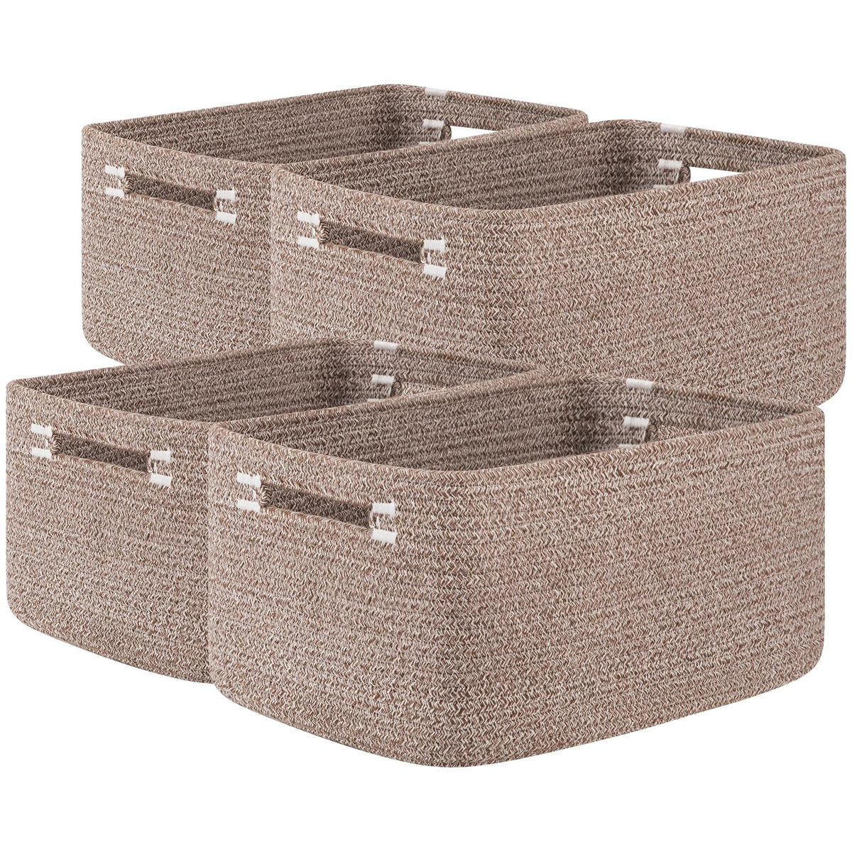 OIASKET 4Packs Natural Cotton Rope Storage Baskets for Organizing Toys, Clothes, Towels & Books, Soft Versatile Organizers for Shelves, Home Decorative Bins, 13''Lx9''Wx7.8''H, Brown