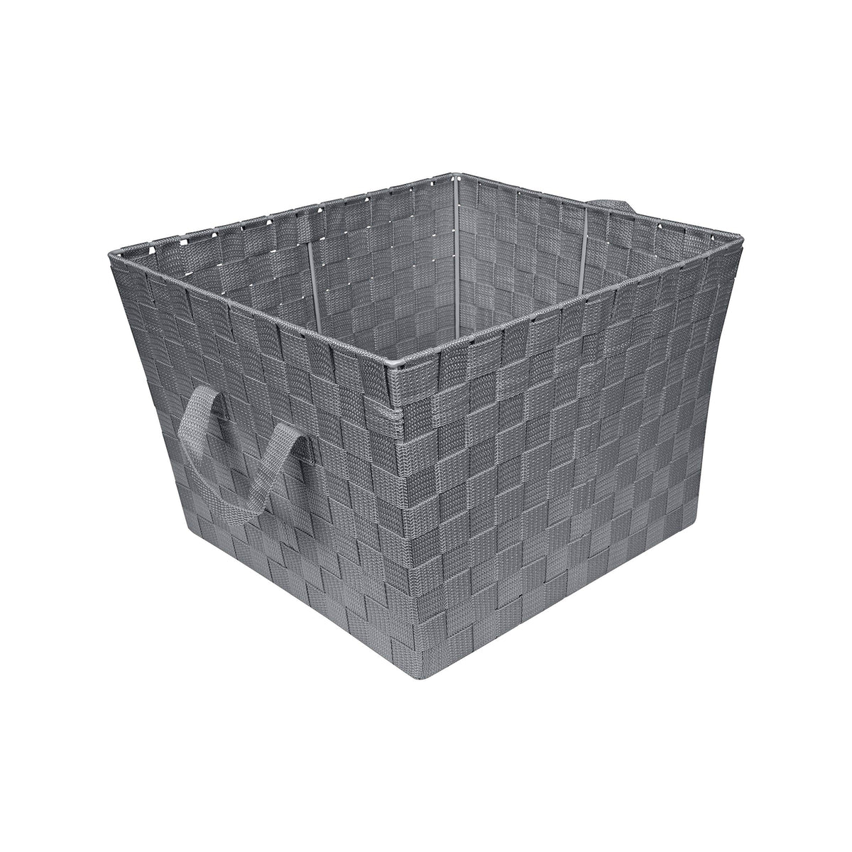 Simplify Medium Woven Strap Tote | Decorative Storage Basket | 2 Handles | Organization | Closet | Bedroom | Bathroom | Nursery | Accessories | Toys | Gifts | 1 Pack | Grey