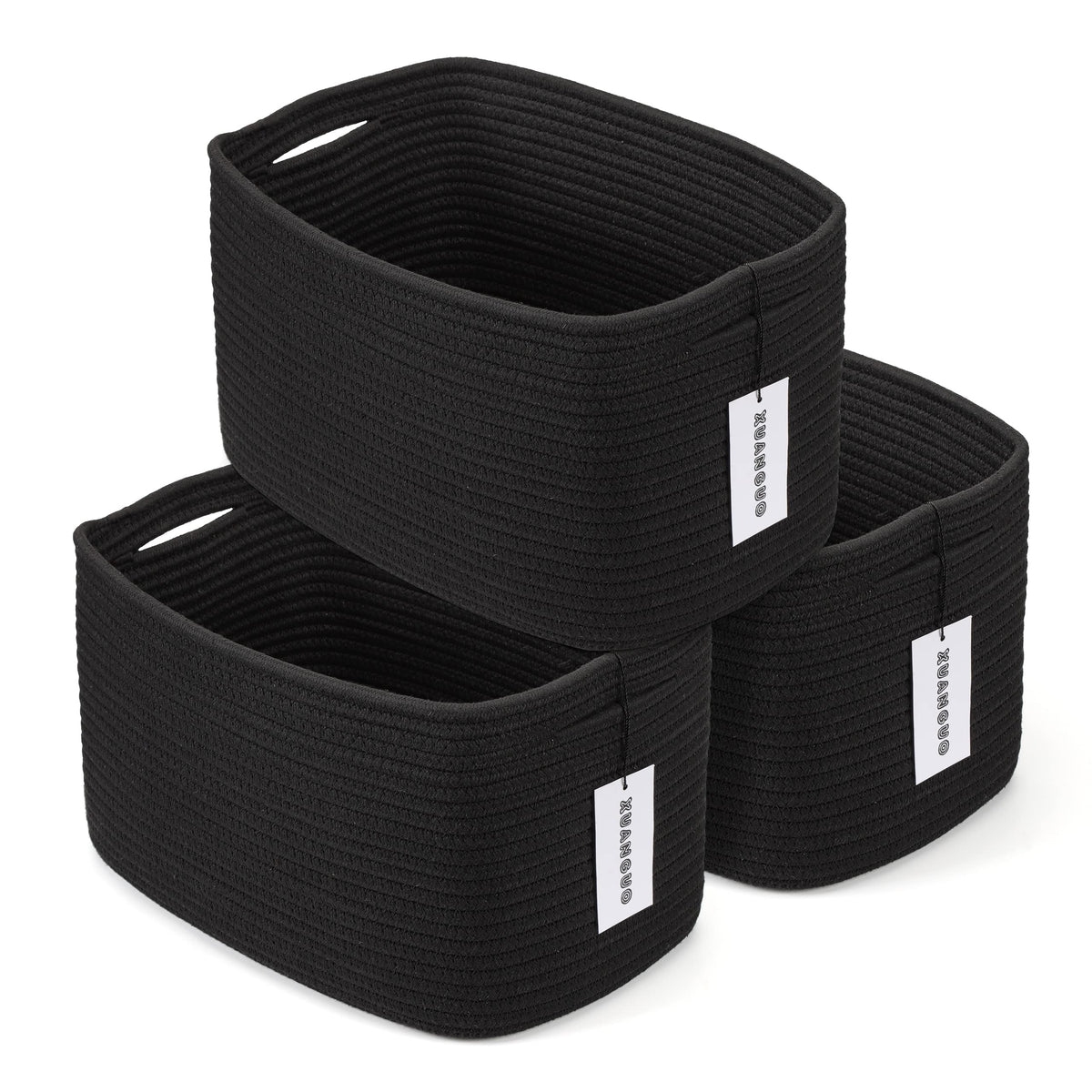 XUANGUO Woven Cotton Rope Storage Baskets 15x10x9.3" 3 Pack Dark Green