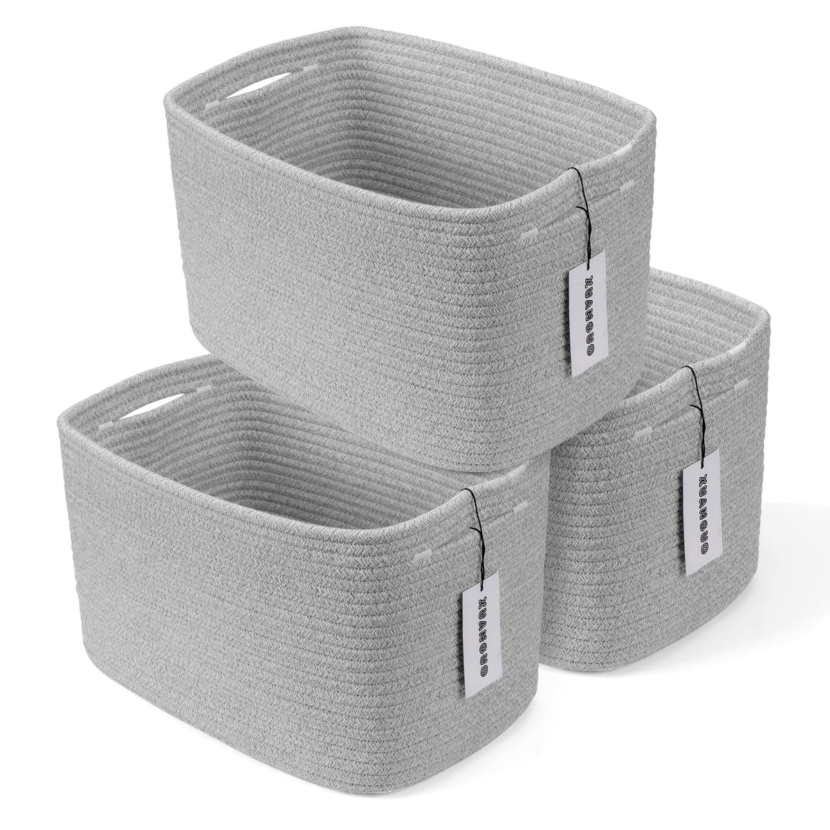 XUANGUO Woven Cotton Rope Storage Baskets 15x10x9.3" 3 Pack Dark Green