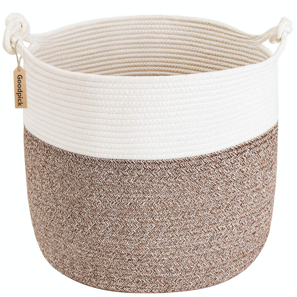 Goodpick Woven Rope Blanket Basket Living Room, 40L, Grey