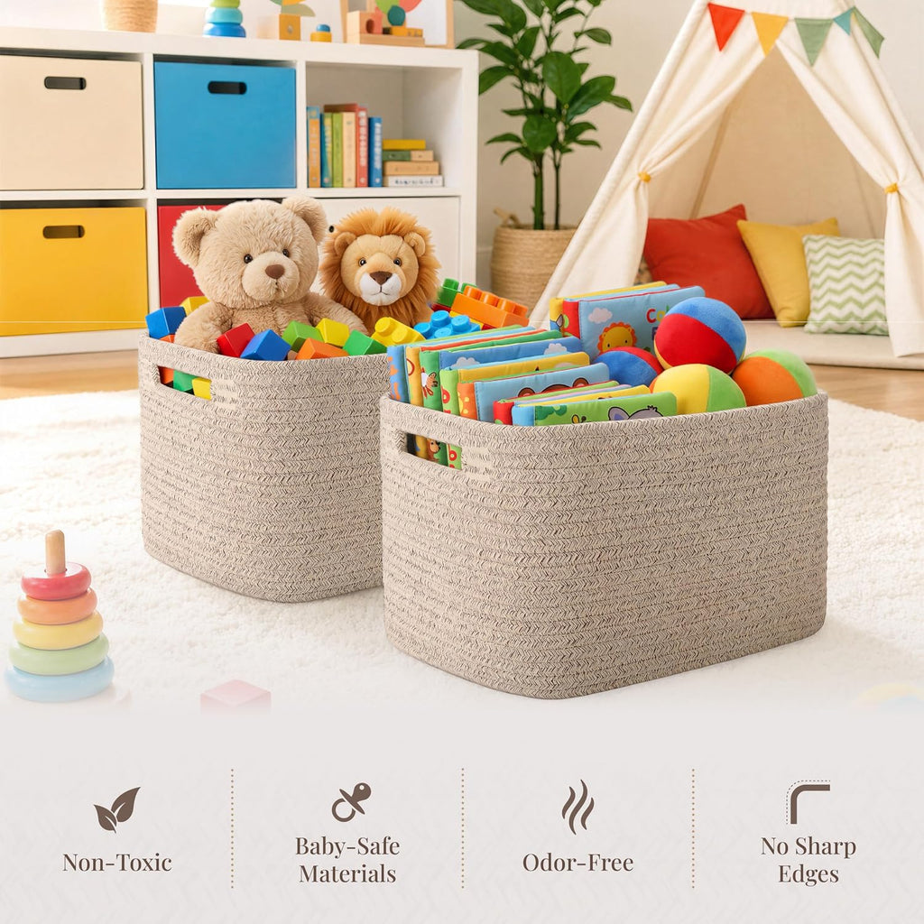 5 Pack Storage Baskets for Organizing, 13.7"×9.8"×7.8 ", natural