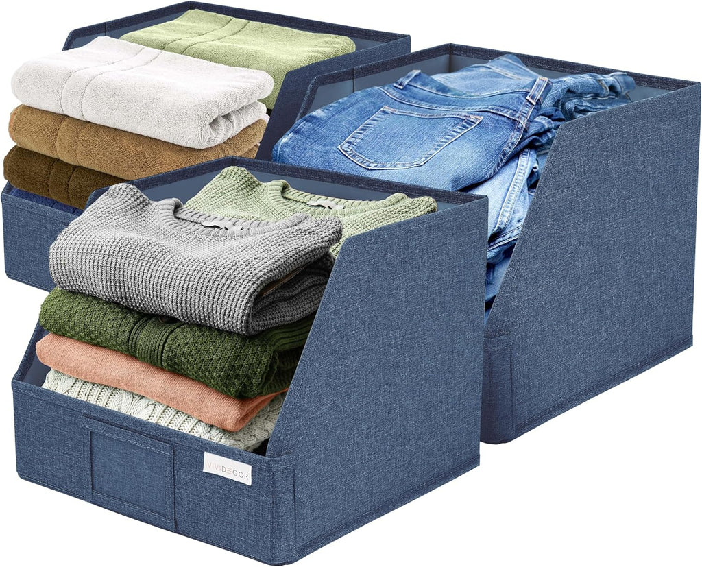 VIVIDECOR Open Front Trapezoid Closet Bins, Closet Storage Organizer for Shelves, Navy Blue