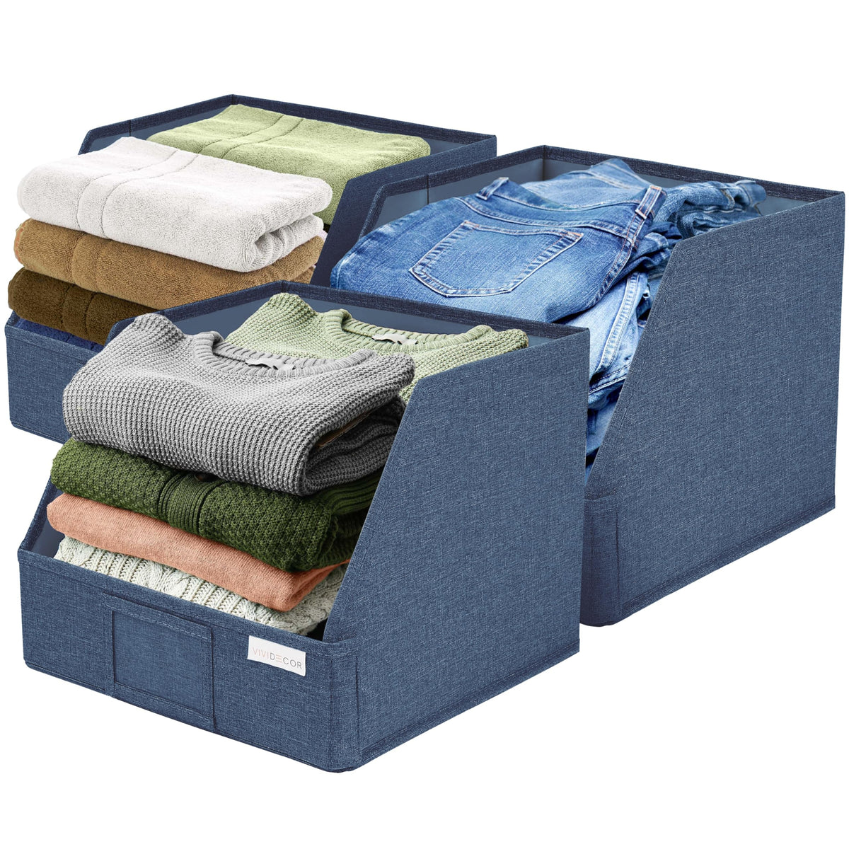 VIVIDECOR Open Front Trapezoid Closet Bins, Closet Storage Organizer for Shelves, Navy Blue