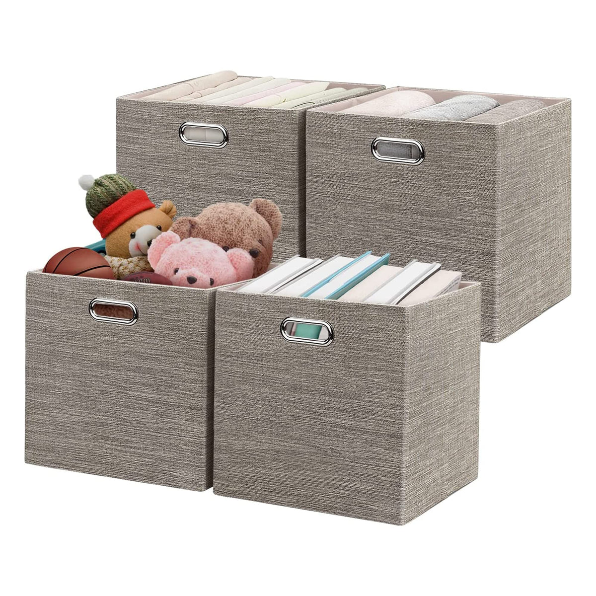 Posprica 3X Thicker Fabric Storage Cubes 13 inch Collapsible Storage Bins for Organization, Cubby Storage Baskets for Organizing Shelf Cabinet Bookcase Boxes, Set of 4, Coffee