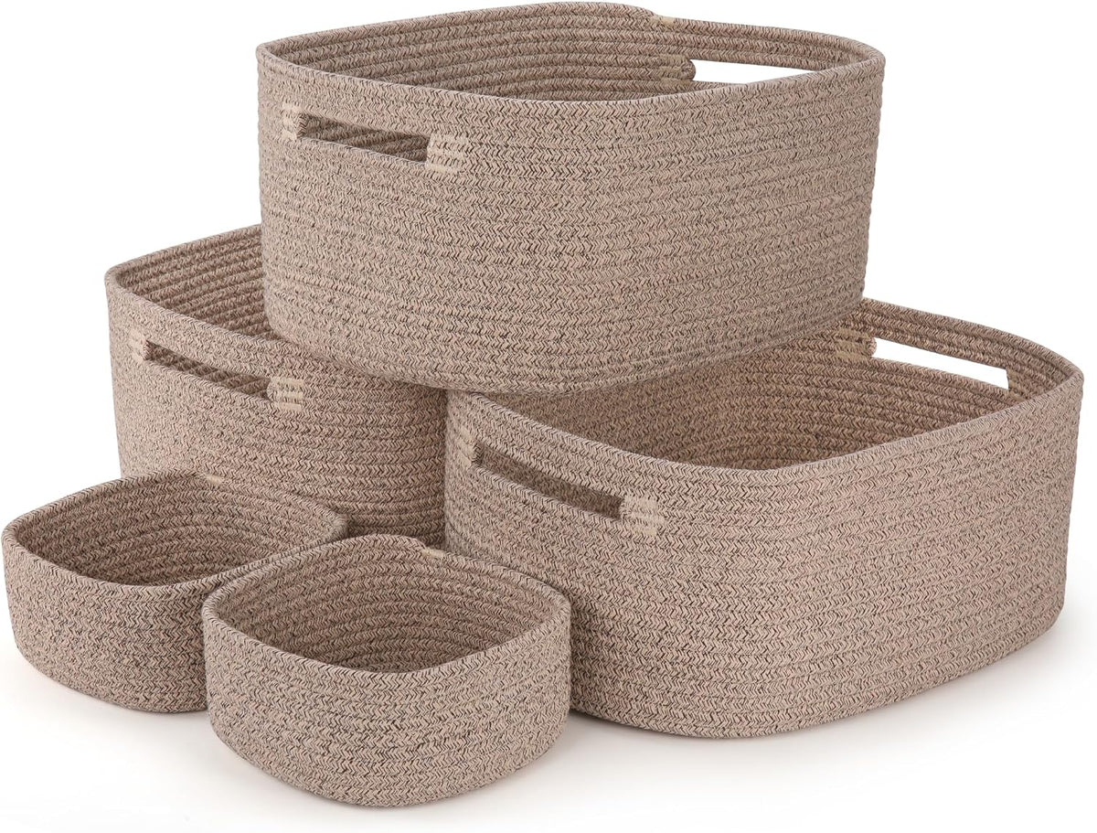 5 Pack Storage Baskets for Shelves, 17"x13"x7.5" & 7"x7"x3.5"