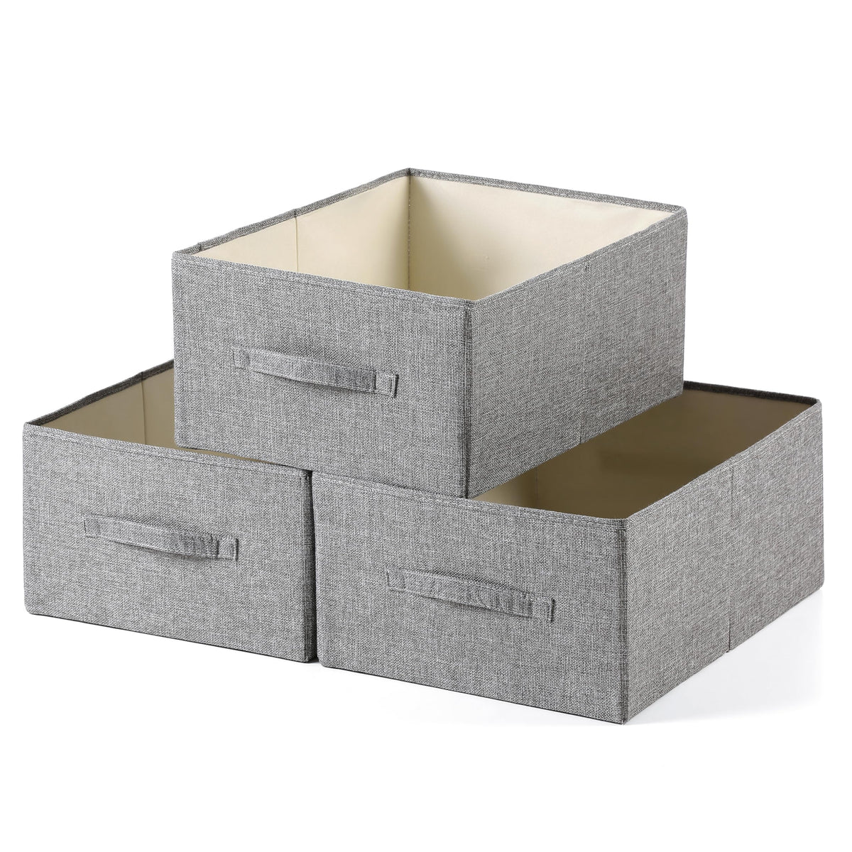 Linen Folding Storage Bins, 3 Pack Large Storage Baskets, Washable, Clothing Storage Bins with Handle, Closet Organizer for Storage Sweater,Sheets(dark grey, 18½"x11 x8½)