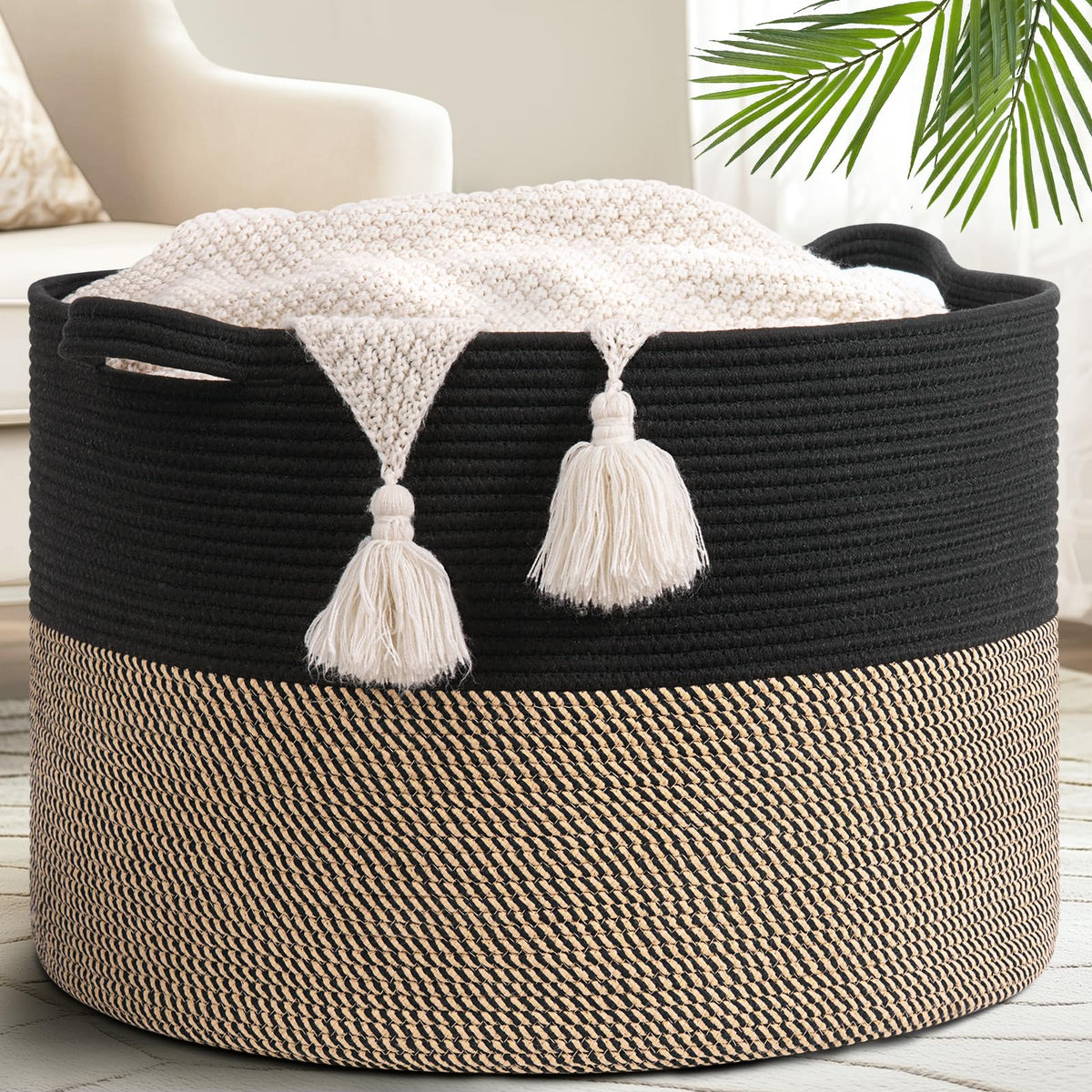 Goodpick Woven Rope Basket for Blankets Fit Nursery & Living Room, 45L