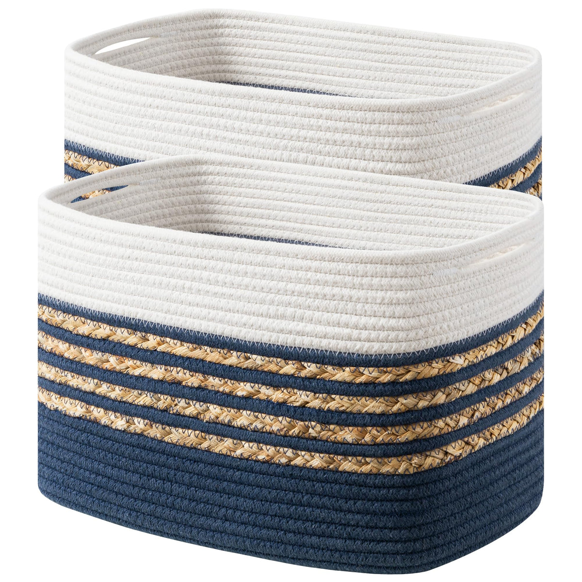 UBBCARE 4 Pack Baskets for Organizing, Woven Storage Baskets for Toys and Towel, Rectangle Cotton Rope Basket with Handles, 14''L x 8''W x9''H, Green
