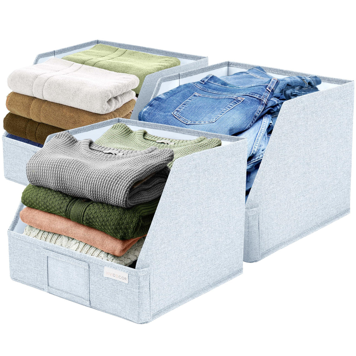 VIVIDECOR Open Front Trapezoid Closet Bins, Closet Storage Organizer for Shelves, Navy Blue