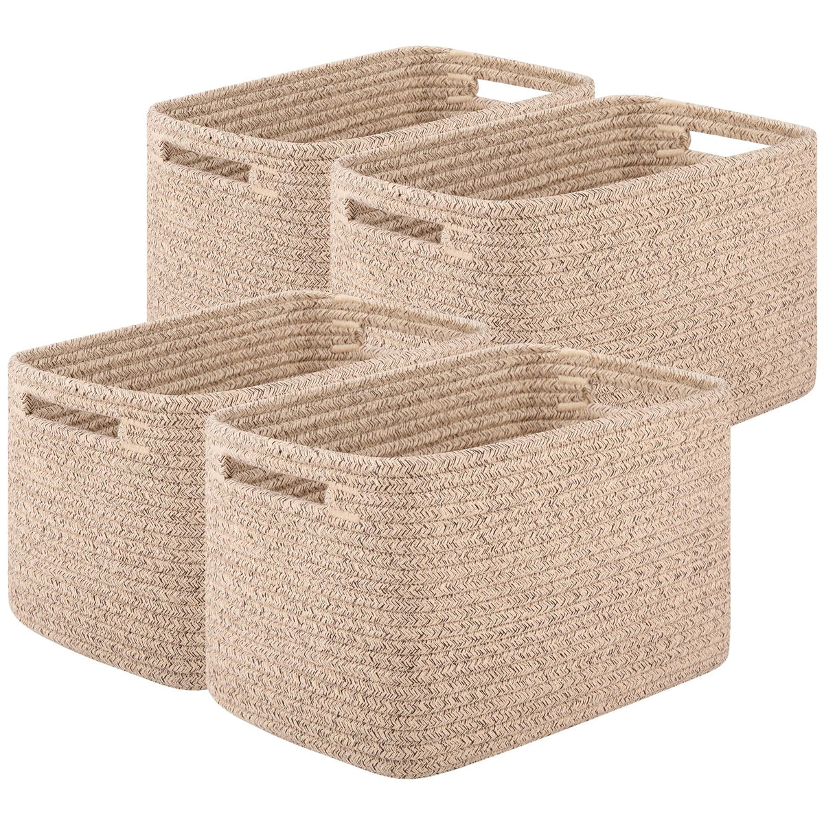 OIASKET 4Packs Natural Cotton Rope Storage Baskets for Organizing Toys, Clothes, Towels & Books, Soft Versatile Organizers for Shelves, Home Decorative Bins, 13''Lx9''Wx7.8''H, Brown
