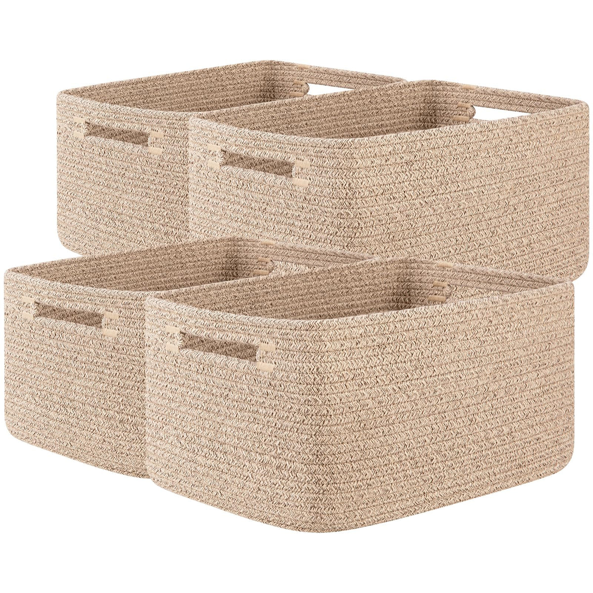 OIASKET 4Packs Natural Cotton Rope Storage Baskets for Organizing Toys, Clothes, Towels & Books, Soft Versatile Organizers for Shelves, Home Decorative Bins, 13''Lx9''Wx7.8''H, Brown